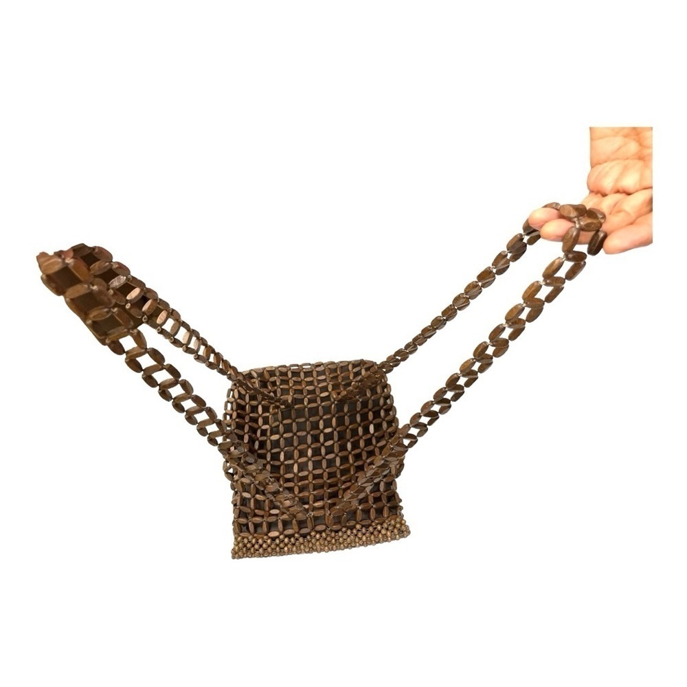 Wood Bead Backpack Lined Button Loop Closure Fest… - image 5